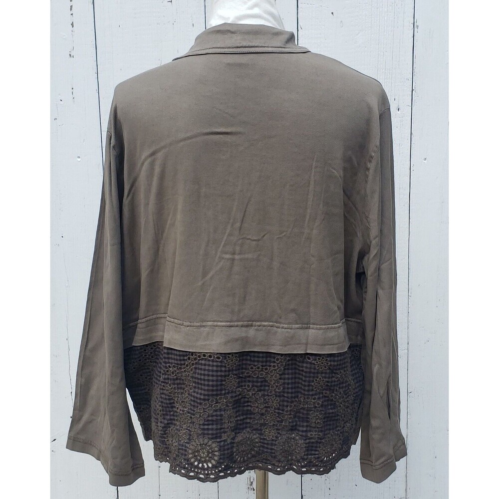 XCVI Women Army Green Long Sleeve Collared Button Up Eyelet Jacket Sz L - Picture 6 of 11